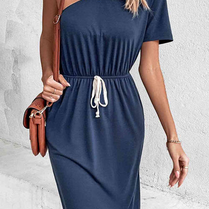 One-Shoulder Short Sleeve Knee-Length Dress