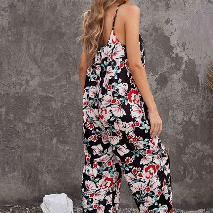 Botanical Print Spaghetti Strap Cropped Jumpsuit