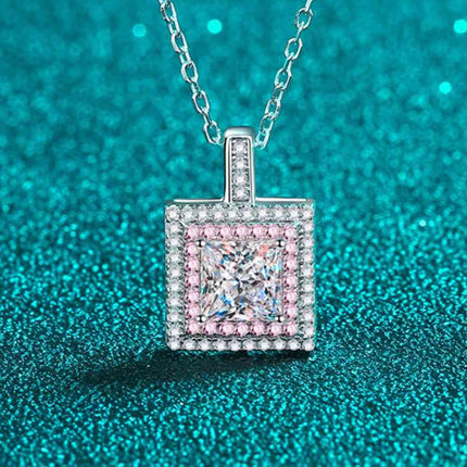 1 Carat Moissanite Square Pendant Chain Necklace