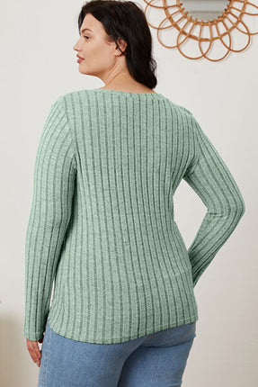 Basic Bae Full Size Ribbed V-Neck Long Sleeve T-Shirt - Vickie Lynn's