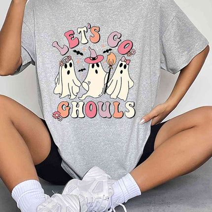 Round Neck Short Sleeve LET'S GO GHOULS Graphic T-Shirt