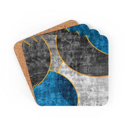 Home Decor, Coaster Set - 4 piece Home/Office, Black Blue Grey Circular Geometric Pattern Print