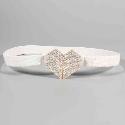 Rhinestone Heart Buckle Elastic Belt