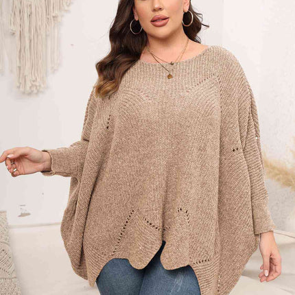 Plus Size Round Neck Batwing Sleeve Sweater