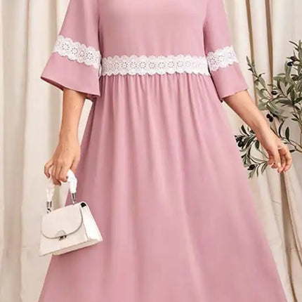 Vestido de manga corta de encaje de talla grande para mujer 