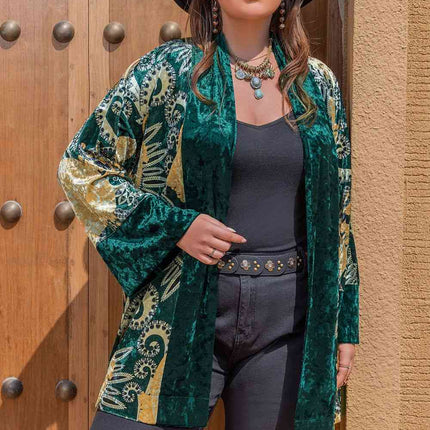Plus Size Open Front Bohemian Style Long Sleeve Cardigan