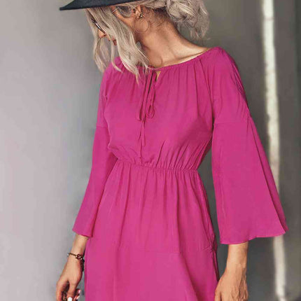 Tie Neck Flare Sleeve Mini Dress