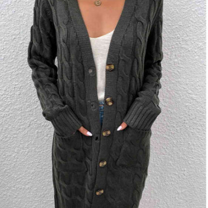 Cable-Knit Button Down Cardigan with Pockets