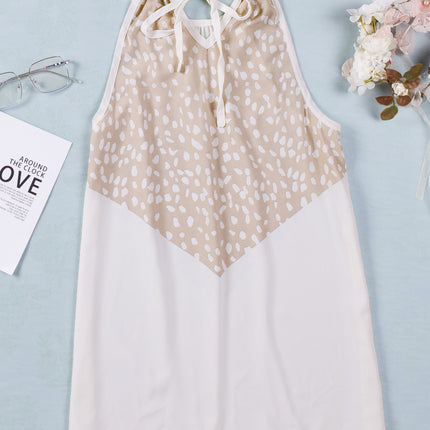 Contrast Round Neck Tie Back Sleeveless Top