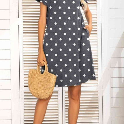 Flounce Sleeve Round Neck Dress with Pockets