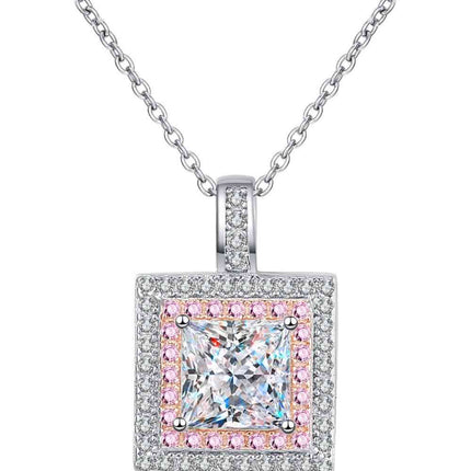 1 Carat Moissanite Square Pendant Chain Necklace