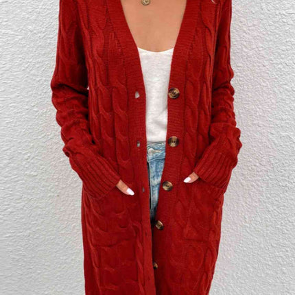 Cable-Knit Button Down Cardigan with Pockets