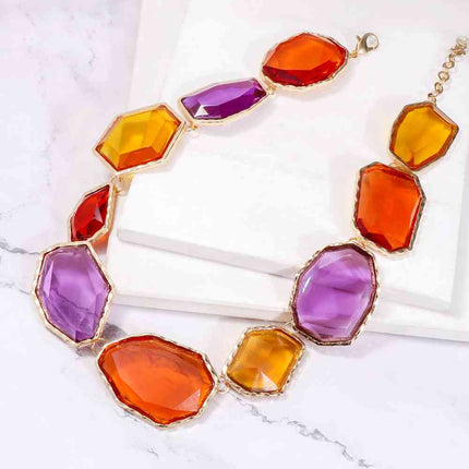 Geometrical Shape Zinc Alloy Frame Resin Necklace