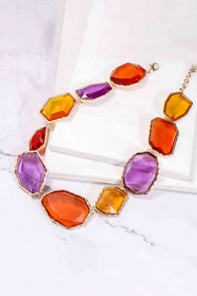 Geometrical Shape Zinc Alloy Frame Resin Necklace