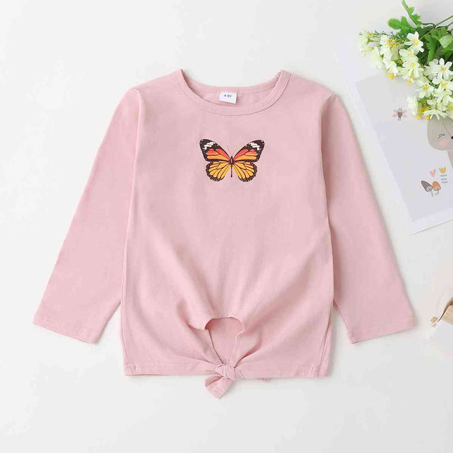 Round Neck Butterfly Graphic Long Sleeve T-Shirt