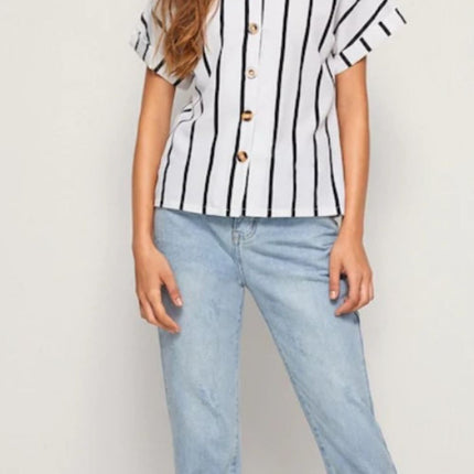 Striped Button Up Short Sleeve Shirt