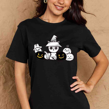Simply Love Full Size Cat & Pumpkin Graphic Cotton T-Shirt