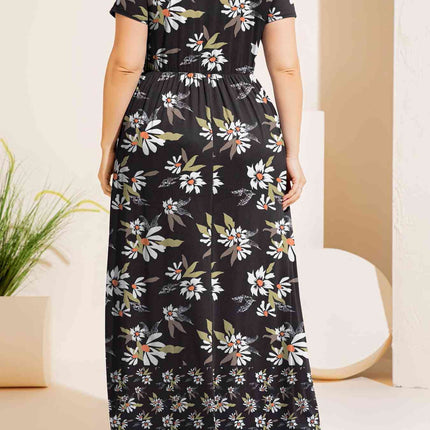 Plus Size Printed Round Neck Short Sleeve Maxi Dress