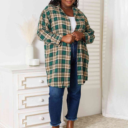 Double Take Plaid Collared Neck Long Sleeve Shirt - Vickie Lynn's