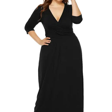 Women's Plus Size Deep V Solid Dress