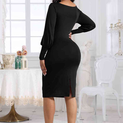 Boat Neck Lantern Sleeve Dress