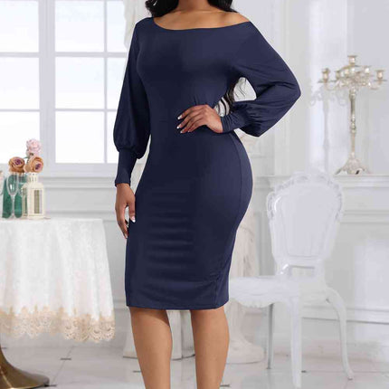 Boat Neck Lantern Sleeve Dress