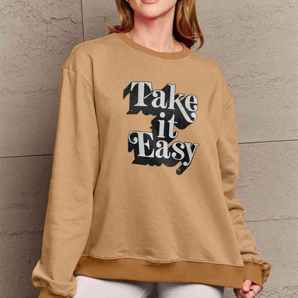 Simply Love Full Size TAKE IT EASY Graphic Sweatshirt
