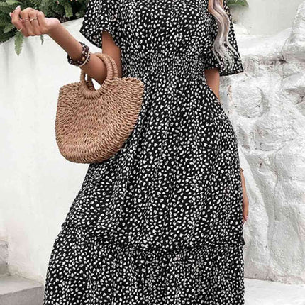 Leopard Print Short Sleeve Midi Dress