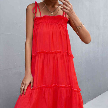 Tie-Shoulder Frill Trim Sleeveless Dress