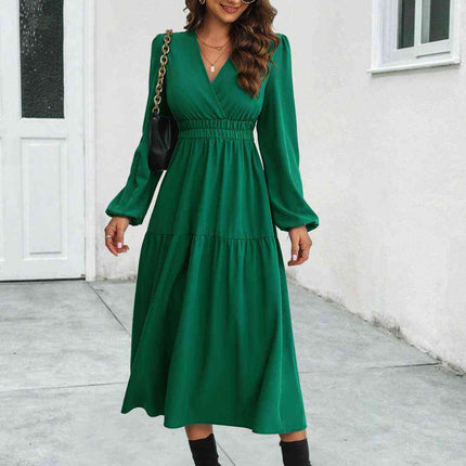 Surplice Neck Long Sleeve Midi Dress
