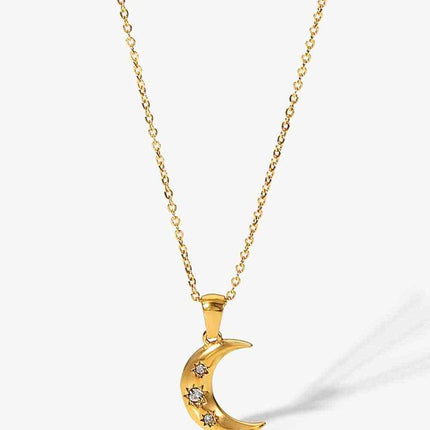 18K Gold Plated Inlaid Zircon Moon Pendant Necklace