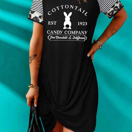 Easter Letter Graphic Mixed Print Twisted T-Shirt Dress