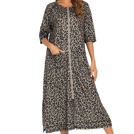 Printed Slit Night Dress with Pockets