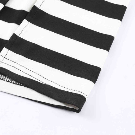 Striped V-Neck Short Sleeve Side Slit Dress