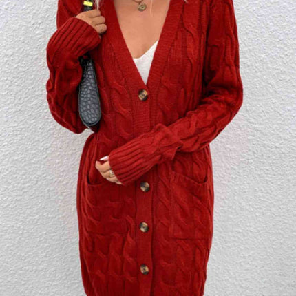 Cable-Knit Button Down Cardigan with Pockets