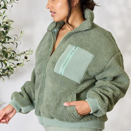 Heimish Full Size Zip Up Collared Neck Jacket - Vickie Lynn's