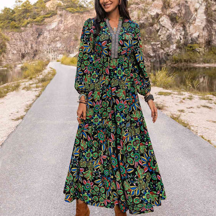 Printed Notched Neck Maxi Dress