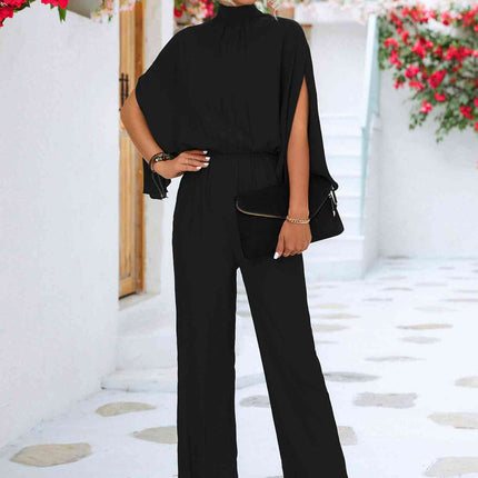 Tie Back Mock Neck Split Sleeve Jumpsuit