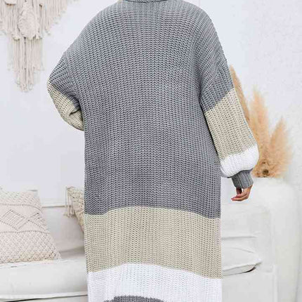 Color Block Long Sleeve Pocketed Cardigan