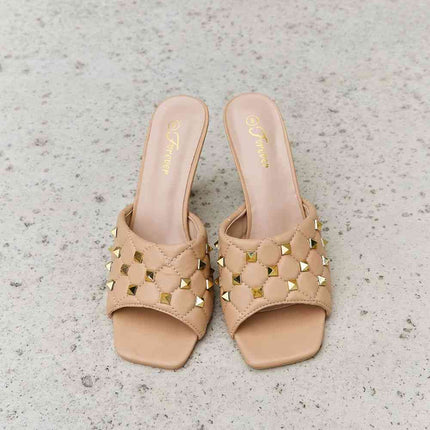 Forever Link Square Toe Quilted Mule Heels in Nude