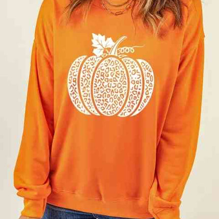Round Neck Dropped Shoulder Pumpkin Graphic Sweatshirt