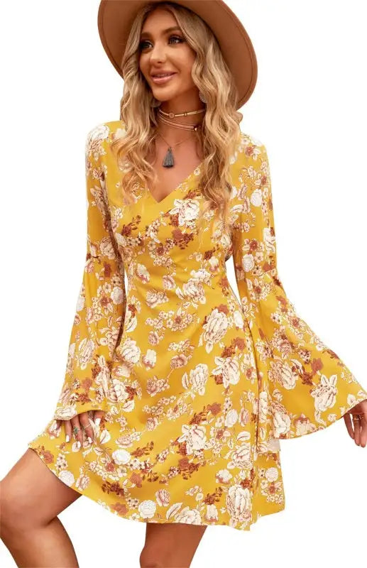 Women's Flared Sleeve Floral Mini Dress