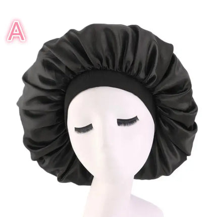 Style: A, Color: Black - Beauty print Satin silk Bonnet sleep night cap