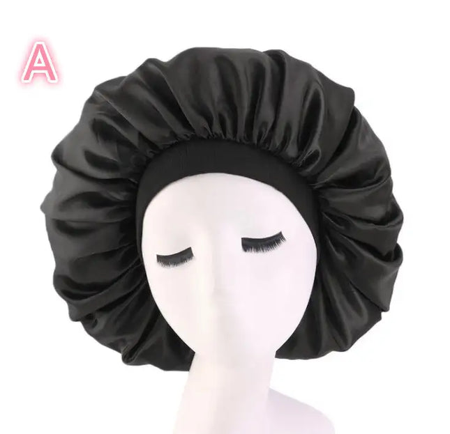 Style: A, Color: Black - Beauty print Satin silk Bonnet sleep night cap