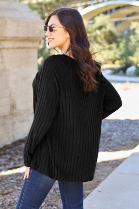Basic Bae Full Size Ribbed Round Neck Long Sleeve Knit Top - Vickie Lynn's
