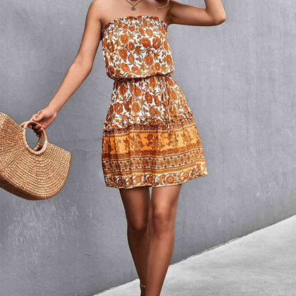 Bohemian Frill Trim Strapless Dress
