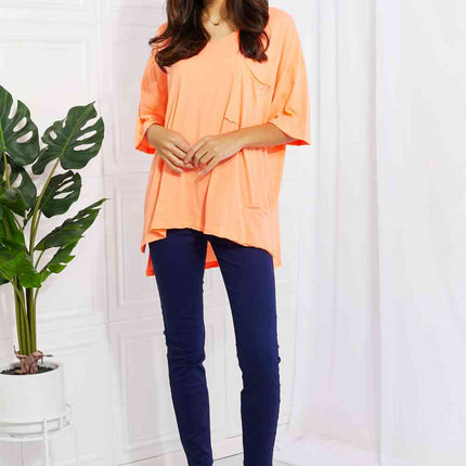 Zenana Neon Lights Full Size Raw Edge Pocket Tee