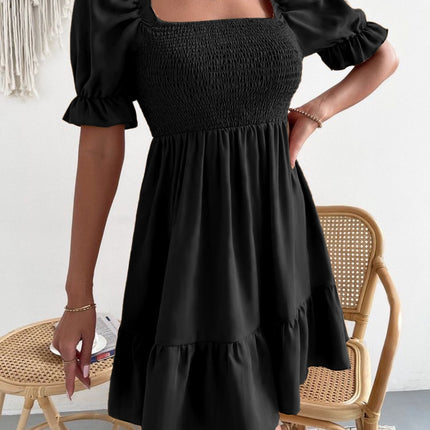 Smocked Square Neck Short Sleeve Dress