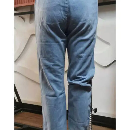 Women's Jeans With Ripped Drawstring Elastic Waist And Washed