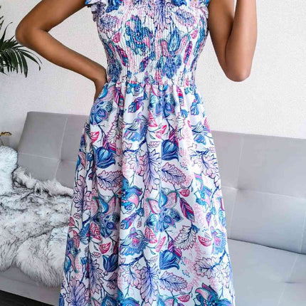Floral Tie Shoulder Smocked Midi Dress
